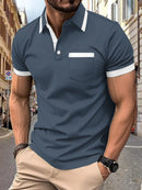 Men's Patchwork Button Pocket Casual Top
