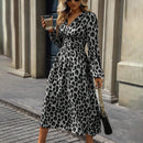 Women's European And American Leopard Print Lantern Sleeve Long Dress