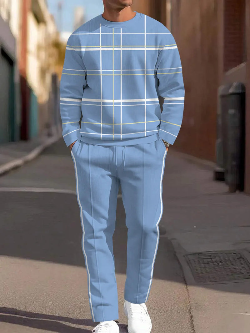 Autumn Casual Fashion Men's 3D Digital Print Round Neck Loose Sweatshirt And Sweatpants Set