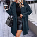 Fashion Button Pocket Long Sleeve Plush Women's Coat