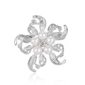 Minimalist Pearl Floral Brooch With Diamond Flower Accessory Pin