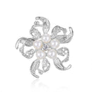 Minimalist Pearl Floral Brooch With Diamond Flower Accessory Pin