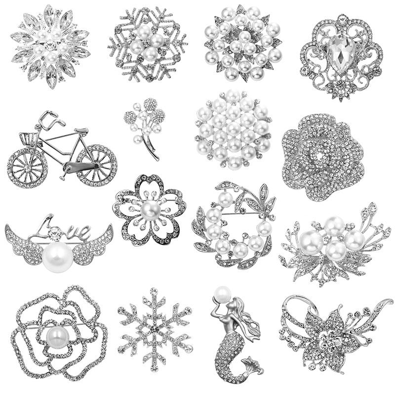 Minimalist Pearl Floral Brooch With Diamond Flower Accessory Pin