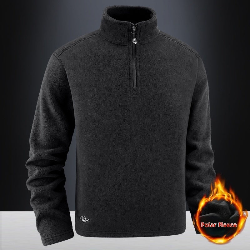 Men's Fleece Hooded Sweatshirt Stand Collar Solid Color Warm Jacket