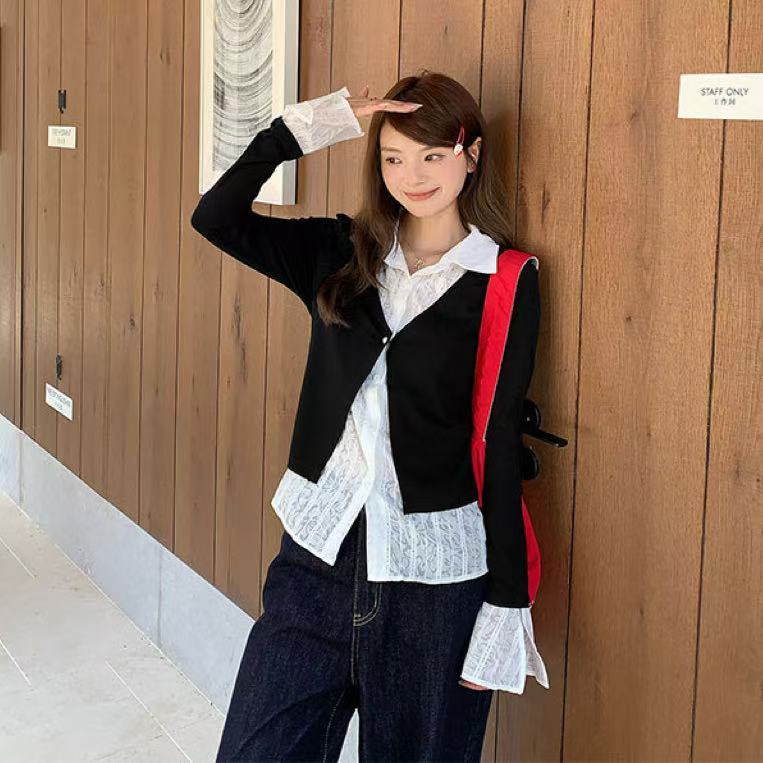 Fashion Fake Two-piece Long Sleeve Shirt Women