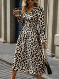 Women's European And American Leopard Print Lantern Sleeve Long Dress