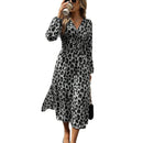 Women's European And American Leopard Print Lantern Sleeve Long Dress