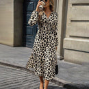 Women's European And American Leopard Print Lantern Sleeve Long Dress
