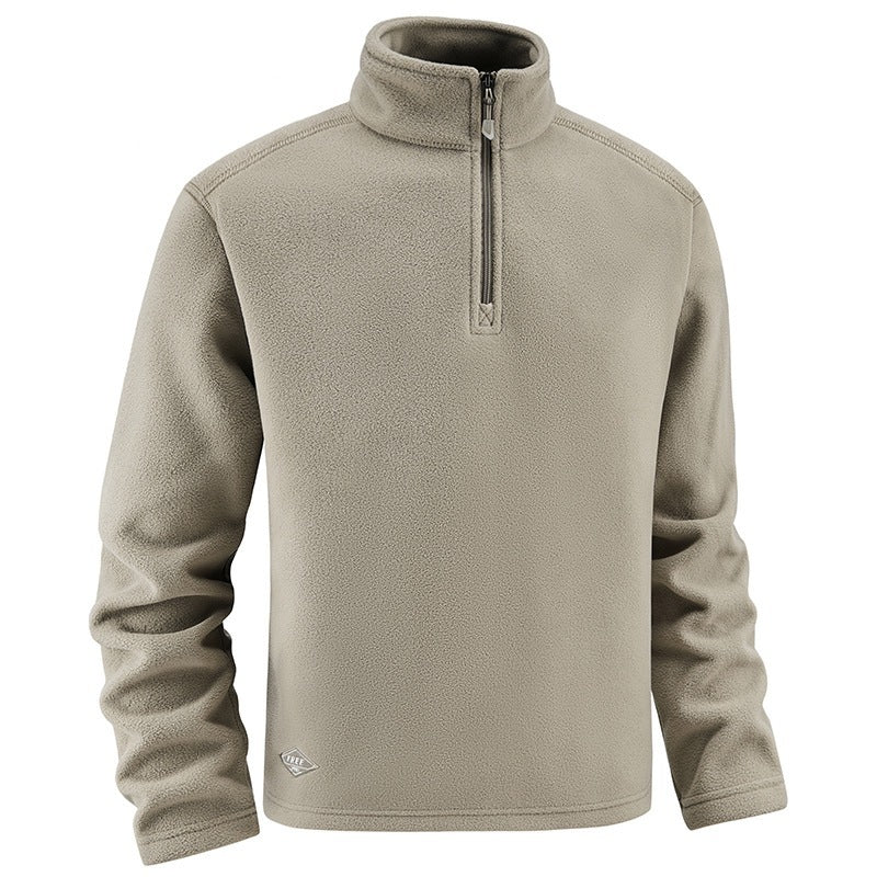 Men's Fleece Hooded Sweatshirt Stand Collar Solid Color Warm Jacket