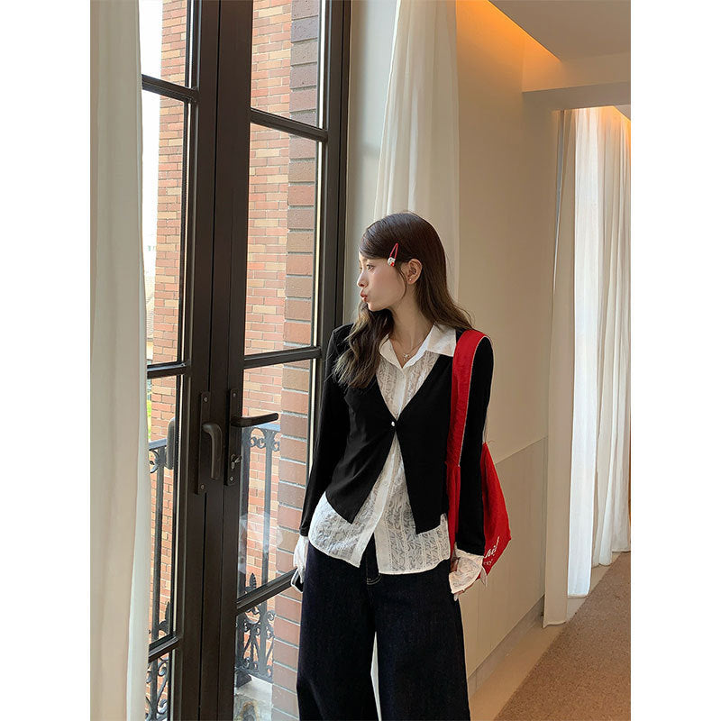 Fashion Fake Two-piece Long Sleeve Shirt Women