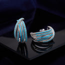 Colorful Zircon Small Design Sense Geometric Line Cross C-circle Earrings