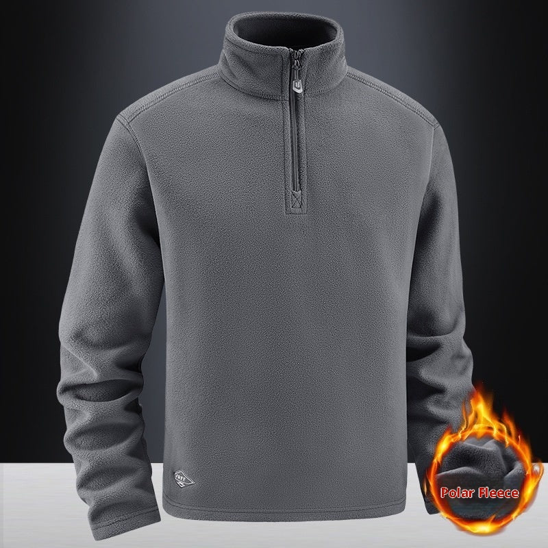 Men's Fleece Hooded Sweatshirt Stand Collar Solid Color Warm Jacket