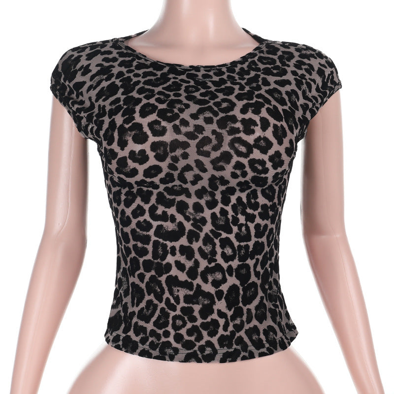 Women's Fashion Mesh See-through Retro Short Sleeve