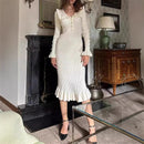 Solid Color Casual French Pleated Knit Dress For Women