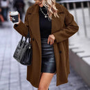 Fashion Button Pocket Long Sleeve Plush Women's Coat