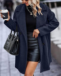 Fashion Button Pocket Long Sleeve Plush Women's Coat