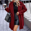 Fashion Button Pocket Long Sleeve Plush Women's Coat