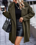 Fashion Button Pocket Long Sleeve Plush Women's Coat
