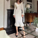 Solid Color Casual French Pleated Knit Dress For Women