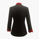 Women's Classic Notch Lapel Blazer, Double-Breasted Long Sleeve Jacket With Color-Block Waist Definition