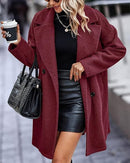 Fashion Button Pocket Long Sleeve Plush Women's Coat