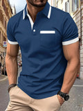 Men's Patchwork Button Pocket Casual Top