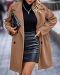 Fashion Button Pocket Long Sleeve Plush Women's Coat