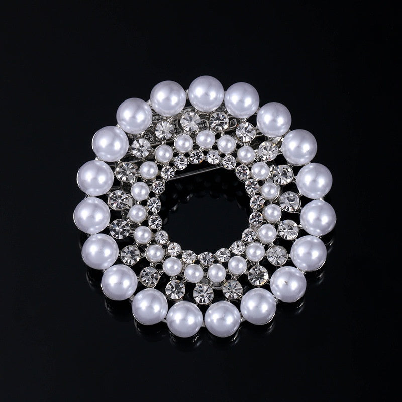 Minimalist Pearl Floral Brooch With Diamond Flower Accessory Pin