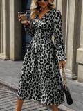 Women's European And American Leopard Print Lantern Sleeve Long Dress