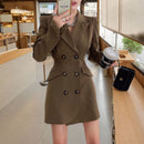 Temperament Waist-tied Petite Long-sleeve Blazer Dress