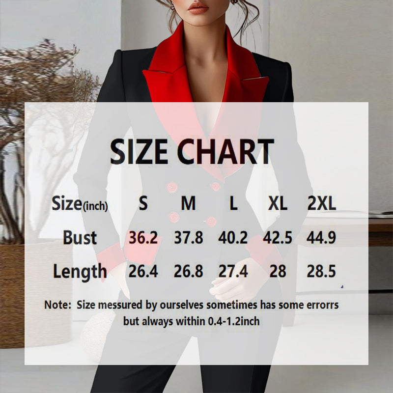 Women's Classic Notch Lapel Blazer, Double-Breasted Long Sleeve Jacket With Color-Block Waist Definition