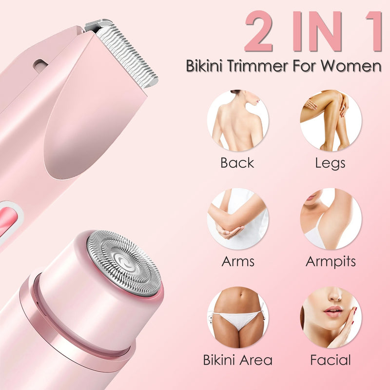 1Pc 2 In 1 Bikini Trimmer For Women Dual Head Cordless Body Shaver IPX7 Waterproof Rechargeable 
Pubic Hair Razor Wet And Dry