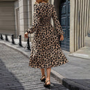 Women's European And American Leopard Print Lantern Sleeve Long Dress