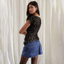 Women's Fashion Mesh See-through Retro Short Sleeve