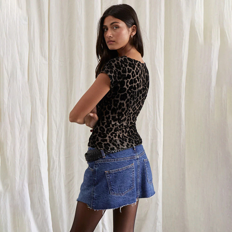 Women's Fashion Mesh See-through Retro Short Sleeve