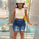 High-waisted Slim-fit Ripped Women's Denim Shorts