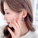 Colorful Zircon Small Design Sense Geometric Line Cross C-circle Earrings